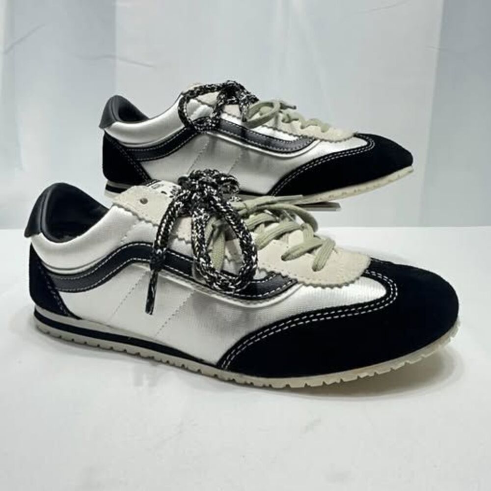 Vans Super Lowpro Serio White Black Suede Satin Sneakers Womens 8.5